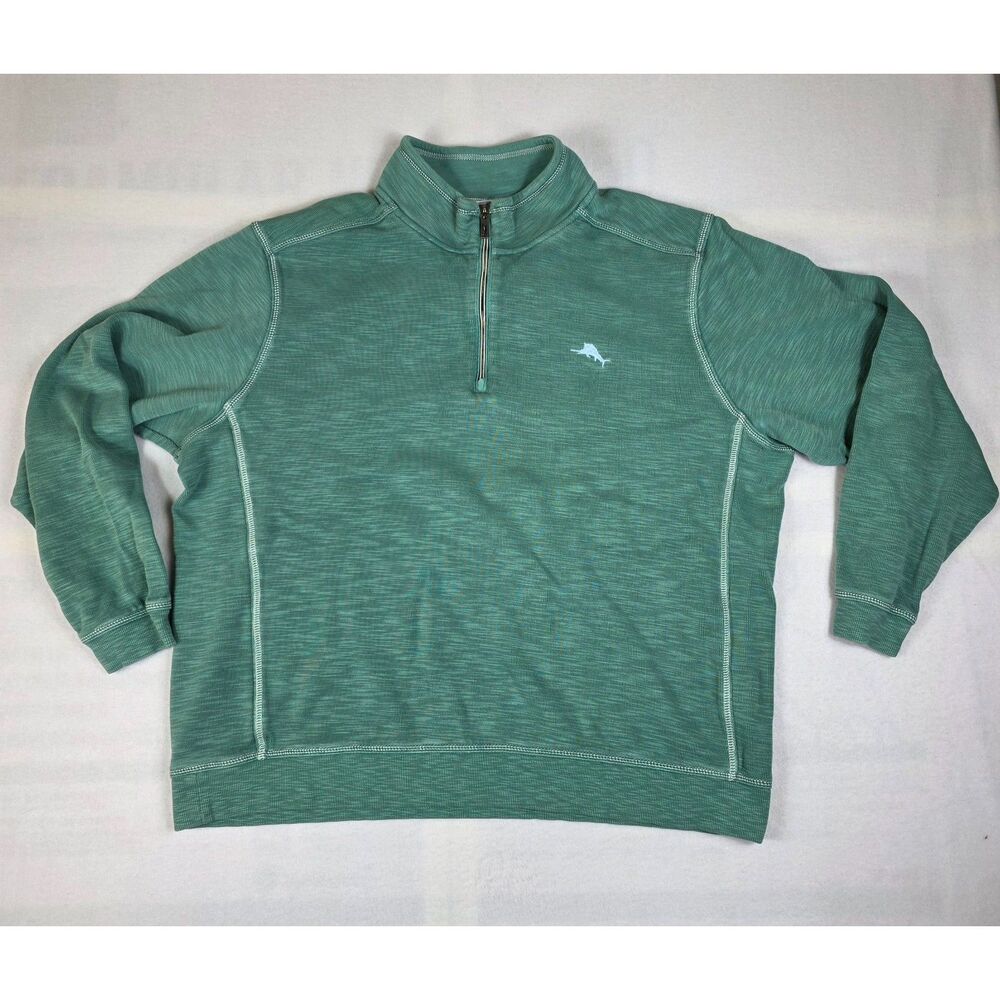 Tommy Bahama Tobago Bay Half Zip Sweatshirt Men's 2XL Green Pullover Pima Blend